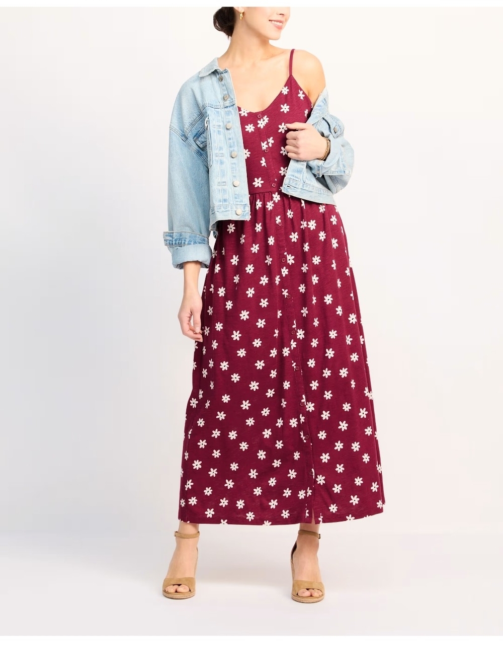 Market & Spruce Maroon Floral Spaghetti-Strap Maxi Dress